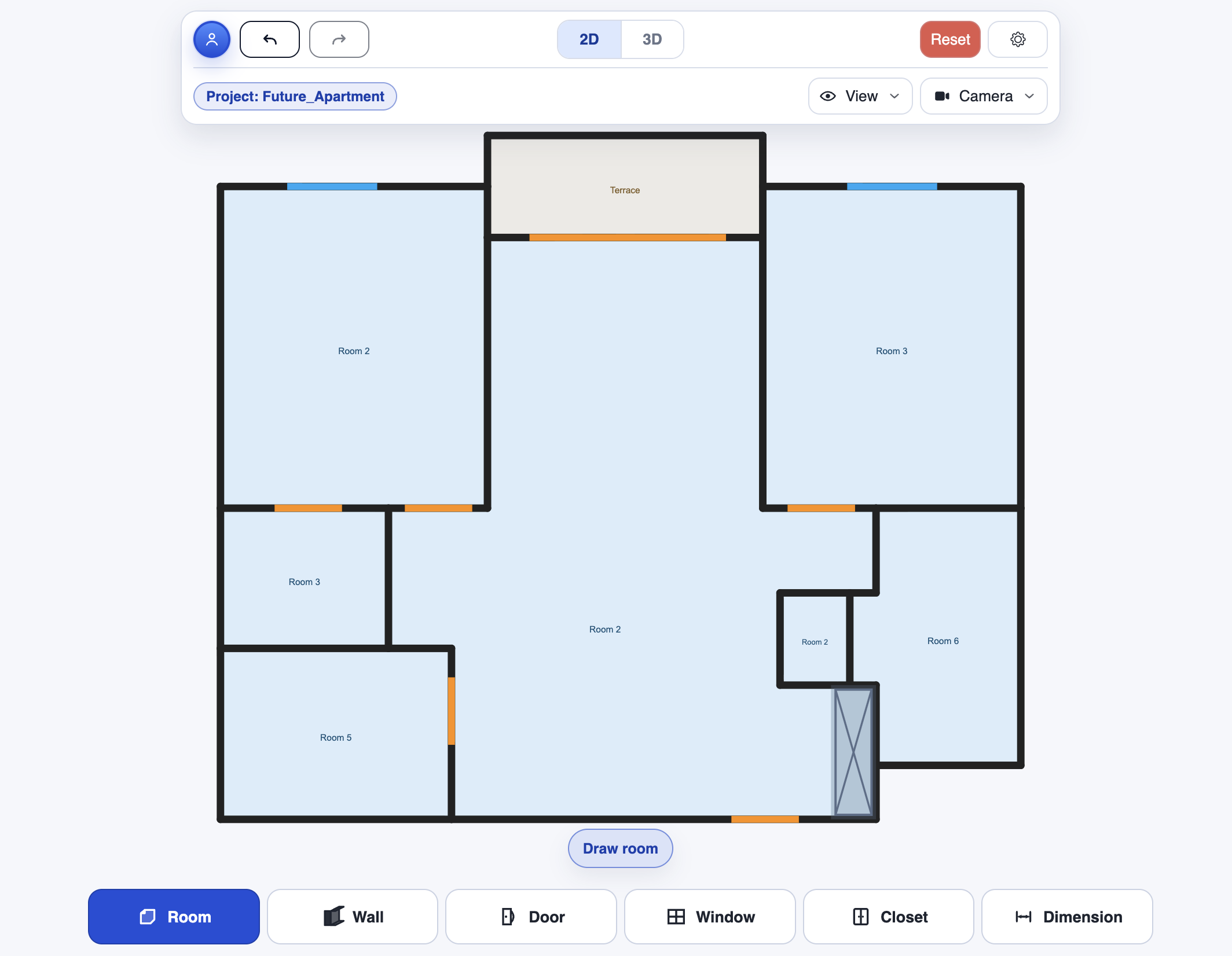 CozyPlan 2D editor after manual corrections and updates to the imported floor plan.